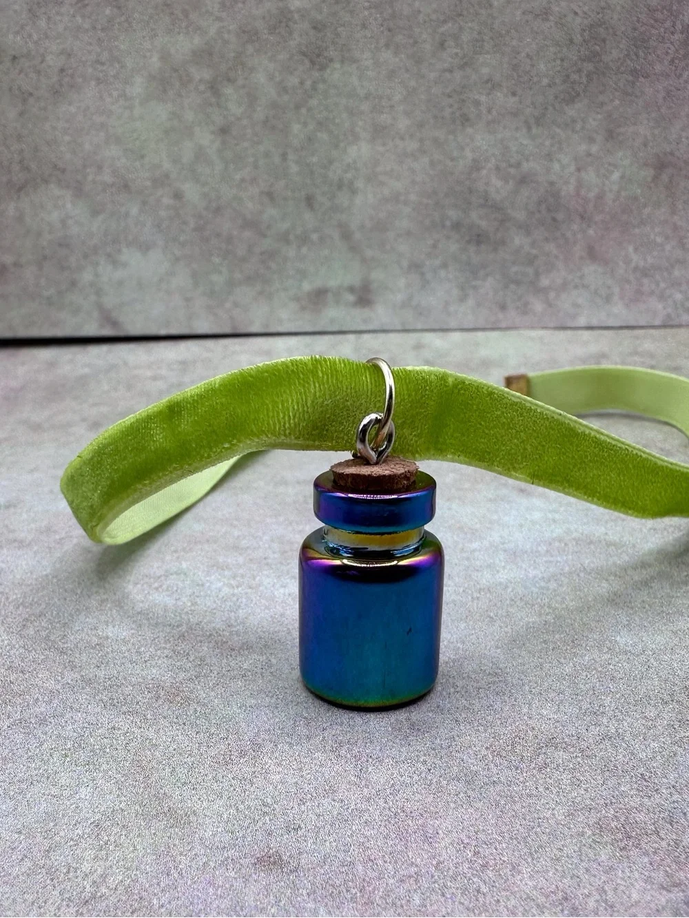 Lime Green Velvet Key & Card Holder Lanyard with Iridescent Charm